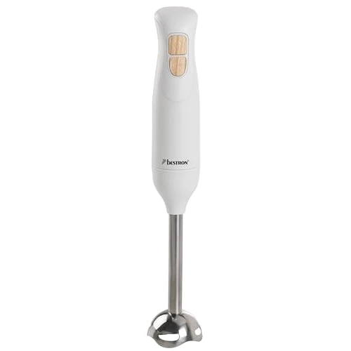 Bestron Hand blender, 2-speed mashing bar with ergonomic handle, incl. turbo function with more than 14,000/rpm, Staab detachable, material: stainless steel, colour: white/imitation wood