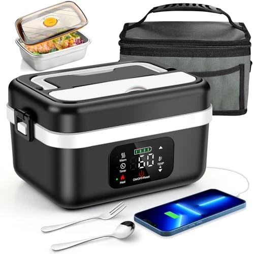 Tijdelijke aanbieding: Fagalil Draadloze elektrische lunchbox, 1 l, op batterijen verwarmde lunchbox voor volwassenen, draagbaar, van roestvrij staal, met servies en geïsoleerd zakje van 99.99 EUR naar 99.99 EUR (korting 0%)