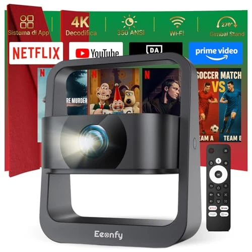 Eeenfy Venus V1 Pro, draagbare tv-projector met 500ANSI, 1080p, E-focus/keystone, beamer, wifi, bluetooth, 4K Android videoprojector voor outdoor/thuisbioscoop, zwart