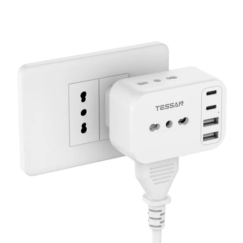 Limited offer: TESSAN Multiple Socket with 13A Plug, Space-Saving with 4 Bivalents, 3250W Electrical Outlets with 2 USB A and 2 USB C, Space-Saving Triple Socket for Office from 19.99 EUR to 19.99 EUR (save 0%)