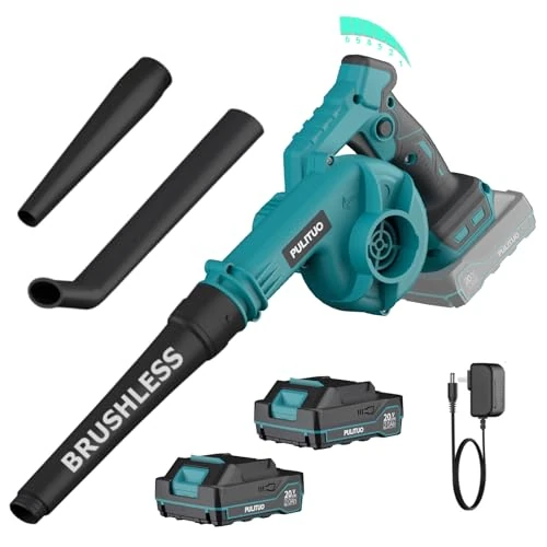 PULITUO 20V bladblazer draadloos met 2 batterijen, elektrische blazer accu bladblazer