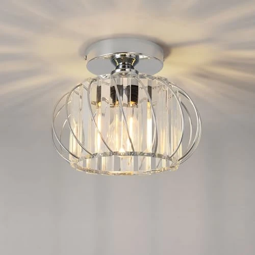 ANWIO Nowoczesny srebrny kryształowy żyrandol, mini lampa sufitowa do salonu E27, oświetlenie wewnętrzne Ø120mm, do przedpokoju, sypialni, jadalni, kuchni, kuchni