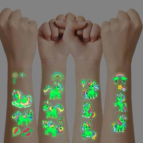 XIKAYA Tatouage Ephemere Tatouage Enfant Sirène Pailleté - 12 Modèles étincelants & étanches pour Décorations de Fête, Anniversaires et Invitations Magiques (Luminescence nocturne)