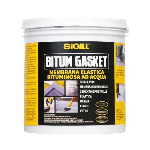 Offerta a tempo: Sigill - Bitum Gasket Membrana Elastica, Barattolo da 1 kg, Guaina Liquida Impermeabilizzante in Emulsione Acquosa, Per Coperture, Balconi, Terrazze e Posa Pannelli, Piastrellabile e Senza Solventi - 38% da 16.09 € a 9.90 €
