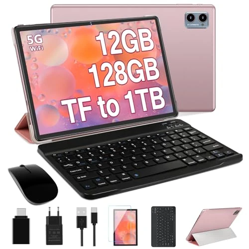 2025 Najnowszy tablet 10 cali z systemem Android, 12 GB RAM+128 GB ROM (TF 1TB), FHD tablety z 5G WiFi, ośmiordzeniowy procesor, widget, 6000 mAh, 5+8 MP, BT 5.0, GPS, 2 w 1 tablet z myszą i