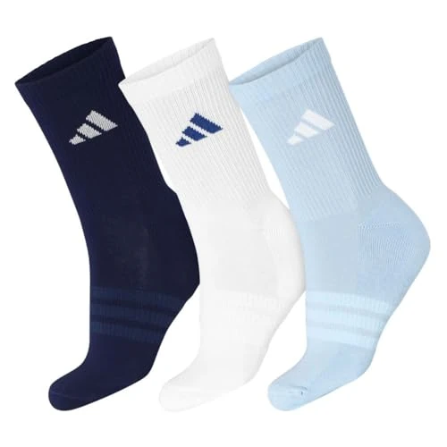 adidas Unisex - Adulto CUSHIONED SPORTSWEAR CREW SOCKS 3 PAIR PACK, dark blue/white/glow blue, 40-42