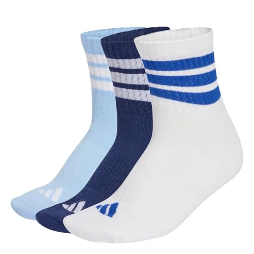adidas Unisex adulto 3 STRIPES CUSHIONED SPORTSWEAR MID CUT SOCKS 3 PAIR PACK, dark blue/white/glow blue, 48-51
