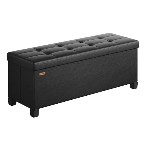 Offerta a tempo: SONGMICS Pouf Contenitore, Cassapanca con Gambe, 38 x 110 x 40 cm, Sgabello Poggiapiedi, 112 L, Rivestimento PVC, per Camera da Letto Soggiorno, Nero Inchiostro LSF0514B02 - 20% da 49.99 € a 39.99 €