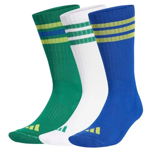 adidas Unisex 3STRIPES CUSHIONED SPORTSWEAR CREW SOCKS 3 PAIR PACK, bold green/bold blue/bright yellow, 8.5-10