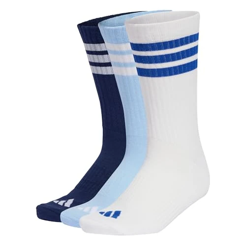 adidas Unisex 3STRIPES CUSHIONED SPORTSWEAR CREW SOCKS 3 PAIR PACK, dark blue/white/glow blue, 4.5-6