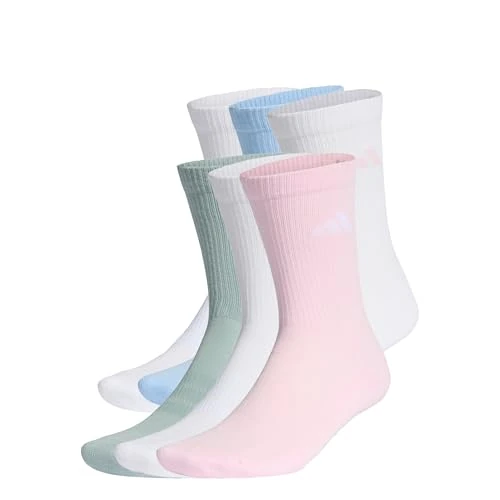 adidas Mixte CUSHIONED CREW SOCKS 6 PAIR PACK, white/clear pink/glow blue/Wonder Sage, 42-45