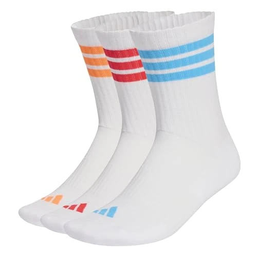 adidas Unisex - Adulto 3STRIPES CUSHIONED SPORTSWEAR CREW SOCKS 3 PAIR PACK, white/Lucid Orange/lucid red, 34-36