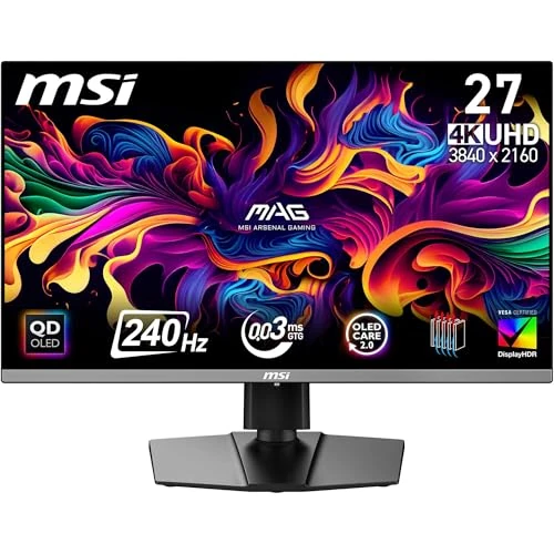 Offerta a tempo: MSI MAG 272UP QD-OLED X24 27" Gaming Monitor - 4K UHD 3840x2160, Pannello Quantum Dot OLED, 240Hz, 0,03ms - DisplayHDR TRUE Black 400, AMD FreeSync Premium Pro, USB-C (15W PD) - 19% da 999.00 € a 808.83 €