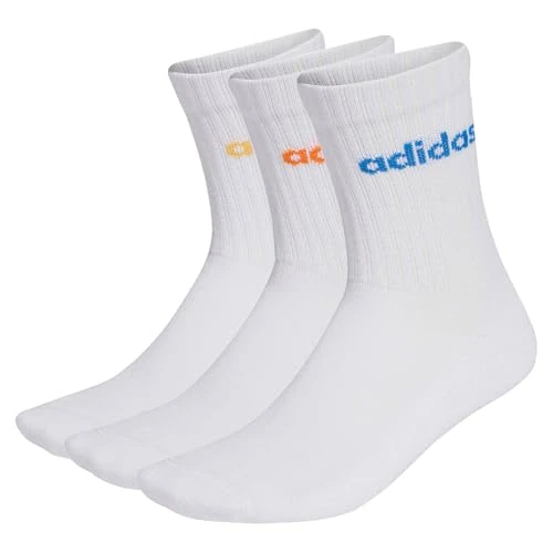adidas uniseks-volwassene Linear Crew Cushioned Socks 3 Pairs, white/Pure Orange/Semi Ice Tangerine Mel./ray blue, 45-48