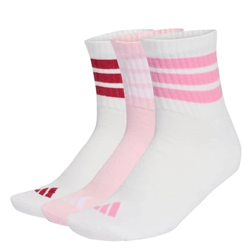 adidas uniseks-volwassene 3 STRIPES CUSHIONED SPORTSWEAR MID CUT SOCKS 3 PAIR PACK, white/clear pink/active maroon, 48-51