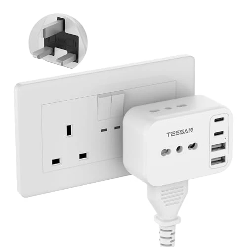 TESSAN Adaptador Enchufe Inglés 3250W Italiana con 2 USB A y 2 USB C