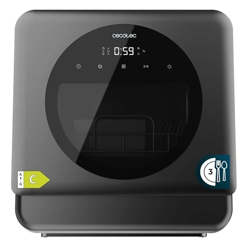 Cecotec Kompakte Tischgeschirrspülmaschine Bolero Aguazero 1150 Dark. 3 Gedecke, niedriger Verbrauch, 6 Programme, Touch-Bedienfeld, Funktionen wie Long Storage und Startverzögerung, Dunkel Inox