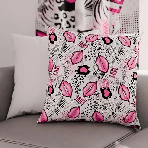 PETTI Artigiani Italiani - Par de Fundas de Almohada 40x40 cm, Pareja de Funda de Cojín Lipstick Blanco Fucsia, 100% Microfibra Hipoalergénica, Paquete de 2, Made in Italy