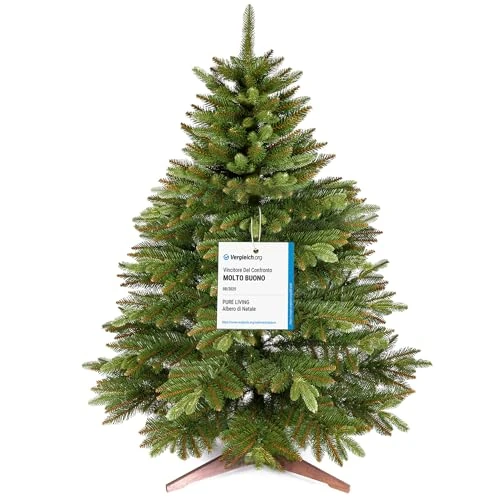Pure Living Premium Artificial Christmas Tree 90 cm Test Winner - Lifelike, Dense Branches, Artificial Christmas Tree with Wooden Stand and Storage Bag