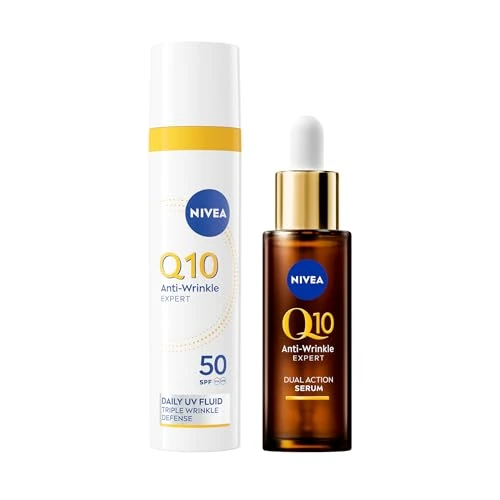 Offerta a tempo: NIVEA Q10 Expert Skincare Kit Anti-Rughe, Set skincare completo con Siero Viso Doppia Azione 30 ml e Fluido UV Quotidiano Crema Viso SPF 50 40 ml per una pelle protetta e dall'aspetto più giovane - 0.00% da 21.56 € a 21.56 €