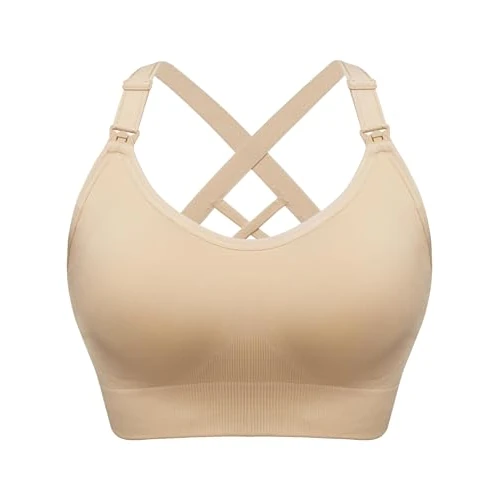 HBselect Sportowy biustonosz ciążowy bezszwowy biustonosz dla kobiet miękki i oddychający biustonosz bez fiszbin, 1 opakowanie (beżowy), M
