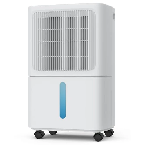 LEENON Elektryczny osuszacz powietrza, 12 l/d, do piwnicy, cichy, 36 dB, z trybem uśpienia, timer 24 h, wąż odpływowy, automatyczny restart, 30 m², do mieszkania, łazienki