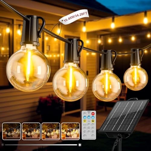 Offerta a tempo: FIFlying Catena Luminosa Esterno Solare 10.45M Luci Solari da Giardino con 12+1 Lampadine LED G40 Impermeabile Luci Gazebo da Esterno Solari per Giardino Patio Balcone Matrimonio Feste - 30% da 29.99 € a 20.99 €