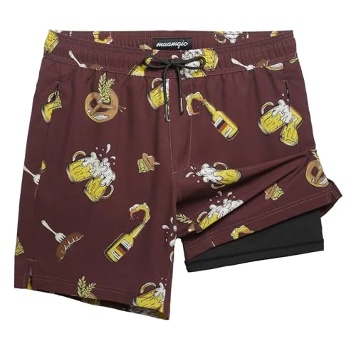 Offerta a tempo: MaaMgic Uomo Costume da Bagno Corto 2-in-1 Compressione Pantaloncini da Surf 7 Pollici Interni Asciugatura Rapida Shorts con Tasche Beerwurst Bordeaux Nero XL - 41% da 27.99 € a 16.56 €