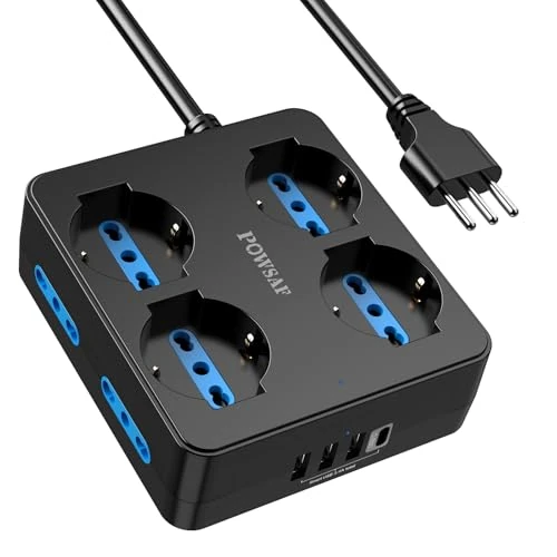 Zeitlich begrenztes Angebot: POWSAF Mehrfachsteckdose 4 quadratische Steckdosen, Steckdosenleiste mit 4 USB und Schalter - Kompakte Mehrfachsteckdose für Zuhause/Büro, Schwarz von 21.72 € auf 21.72 € (0.00% Rabatt)
