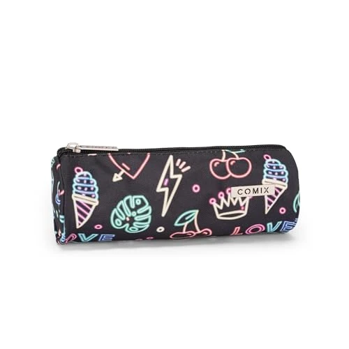 Limited offer: Comix Pencil Case, Lightweight and Compact, Easy to Carry and Store in Backpack or Bag, Ideal for School, University and Work, with Practical Zip Closure, 8 x 22Hx8 cm, Neon, Black, Casual from 12.00 EUR to 7.70 EUR (save 36%)