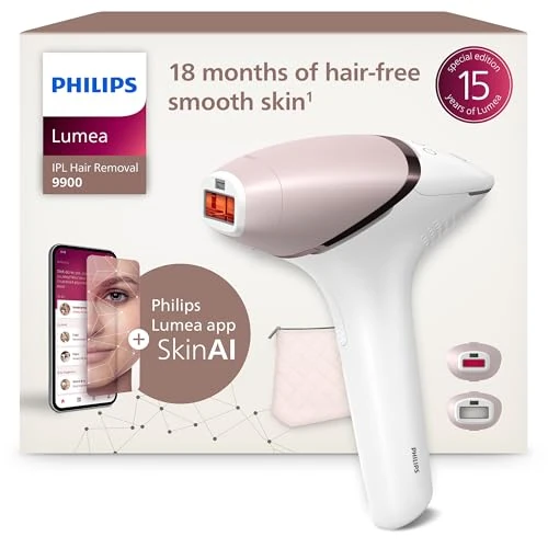 Philips Lumea série 9900 - épilateur à lumière pulsée, alternative à l'épilation laser, SenseIQ et SkinAI, 2 embouts pour le corps et le visage, BRI950/02