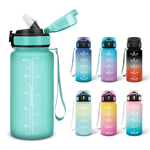Offerta a tempo: Motswedi Borraccia, 0.5L Senza BPA, Borraccia con Cannuccia, Adatto Gassato, Bottiglia Motivazionale, A Prova di Perdite, Bottiglia Acqua, Borracce Acqua per Scuola, Palestra, Campeggio - Blu&verde - 12% da 8.54 € a 7.50 €
