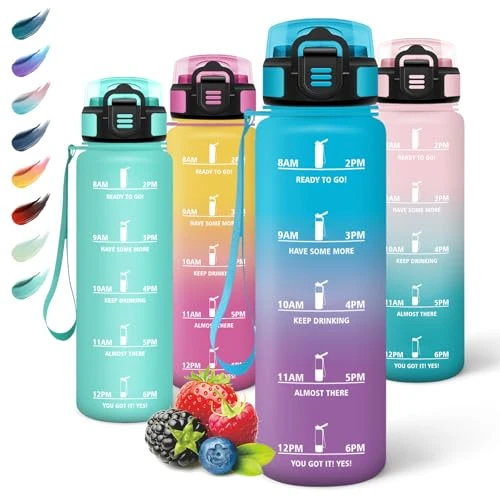 Zeitlich begrenztes Angebot: Motswedi Trinkflasche mit Strohhalm, 1000ml BPA-Frei, Trinkflasche Sport, Auslaufsicher, Wasserflasche, Kohlensäure Geeignet, Trinkflaschen, Sport Trinkflasche für Yoga, Schule, Outdoors, Blau Lila von 7.58 € auf 7.58 € (0.00%