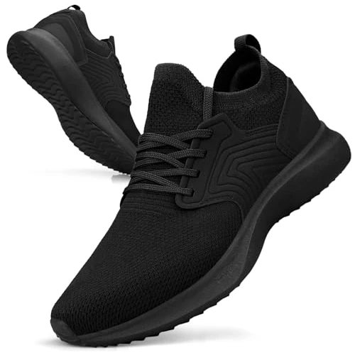 Giniros Trainers Mens Running Shoes Walking Gym Shoes Tennis Casual Fitness Athletic Sneakers for Men Slip On Breathable Lightweight Comfortable Outdoor Sport Shoes for Jogging All Black 7