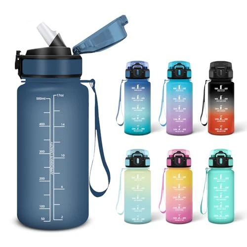 Motswedi Botella de Agua, 0.5L Libre de BPA, Botellas de Agua para Niños, Adecuado para Carbonatados, Botella, A Prueba de Fugas, Botellas Gimnasio, Cantimplora para Escuela, Gimnasio - Azul marino