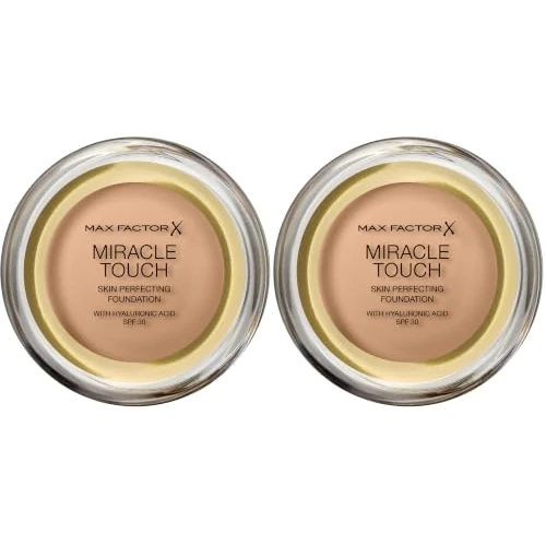 Offerta a tempo: Max Factor Miracle Touch, Fondotinta Coprente con Acido Ialuronico, 060 Sand, 12 ml (Confezione da 2) - 5% da 23.66 € a 22.48 €