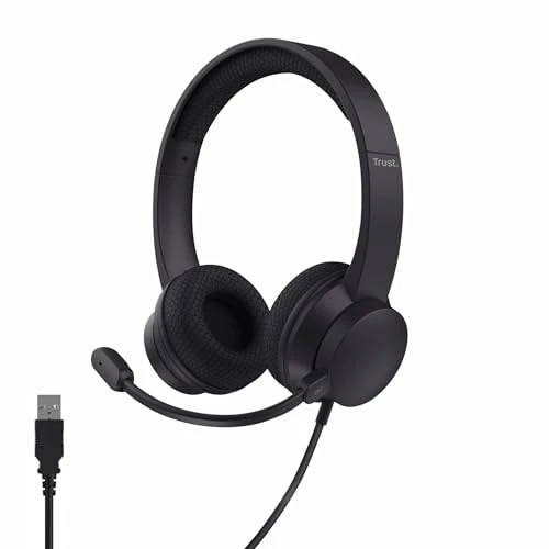 Offerta a tempo: Trust Roha II USB Cuffie con Microfono ENC Cancellazione del Rumore, Nero | On Ear, Mic Noise Cancelling, Auricolari con Filo 1,80 m, Headphones Cablato per PC Laptop Mac - 17% da 29.99 € a 24.99 €