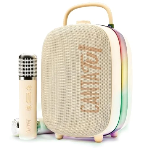 Offerta a tempo: Canta Tu - Nina, Macchina Per Karaoke Con 2 Microfoni Wireless Inclusi, Altoparlante Portatile Bluetooth, Colore Beige Con Luci Led E Cambio Voci, Per Bambini Ragazzi E Adulti - 16% da 79.99 € a 66.90 €