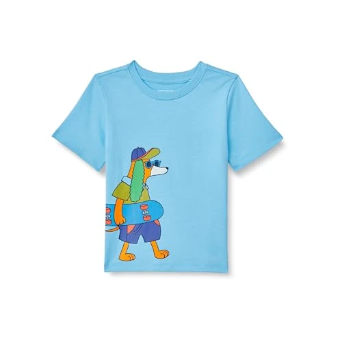 Offerta a tempo: Amazon Essentials T-Shirt a Maniche Corte Bambini e Ragazzi, Blu Chiaro Skater Cane, 6-7 anni - 34% da 6.34 € a 4.19 €