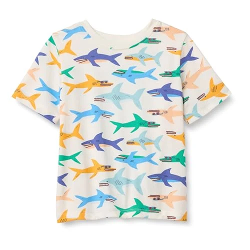 Amazon Essentials Camisetas de Manga Corta Niño, Marfil Tiburones, 10 años
