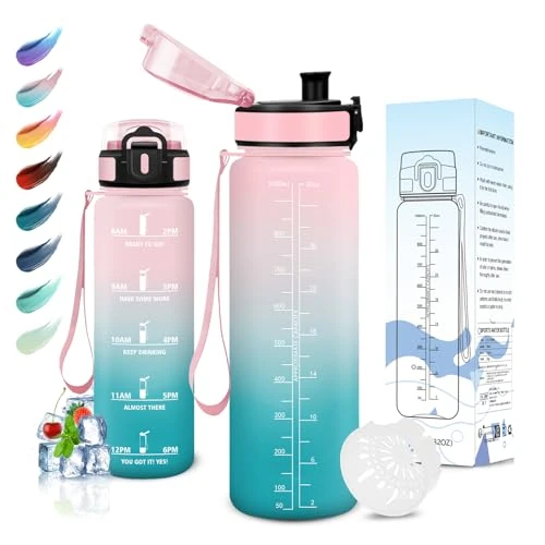 Motswedi Drinkfles, 1 Liter, BPA-Vrij, Sportfles, Lekvrij, Motiverende Waterfles Met Filter, Sportfles, Waterfles Voor School, Fitnessstudio, Kantoor, hardlopen, Yoga, Gym, Poedergroen