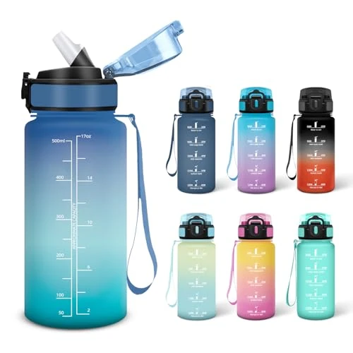 Motswedi Botella de Agua, 0.5L Libre de BPA, Botellas de Agua para Niños, Adecuado para Carbonatados, Botella, A Prueba de Fugas, Botellas Gimnasio, Cantimplora para Gimnasio - Verde brillante