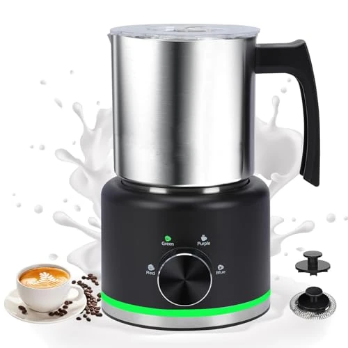 Yaskyly Elektrische melkopschuimer, 130-500 ml, 600 W, 4-in-1 melkopschuimer, vaatwasmachinebestendig, roestvrij staal 304, automatische warm- en koudschuimbereider en melkverwarmer voor latte, koffie