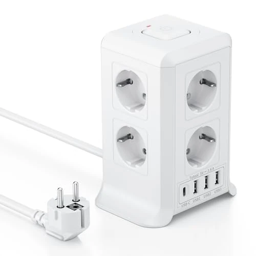 Oferta limitada: Torre Regletas Enchufes, Regleta Enchufes Proteccion Sobretension con Interruptor, con 8 Tomas de AC y 4 USB Regleta Vertical, 2M Enchufe Multiple es Adecuado para Escritorios, Salones y Dormitorios de 35.99 EUR a 25.99 EUR (ahorro 28%)