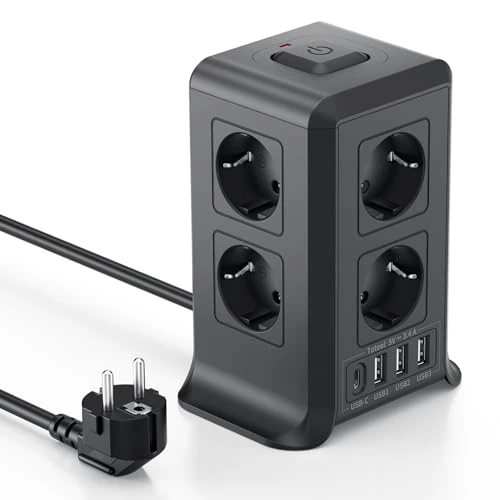 Gniazdo wielokrotne 8-drożny przedłużacz z przełącznikiem, listwa zasilająca z 4 portami USB, wiele wtyczek 2M