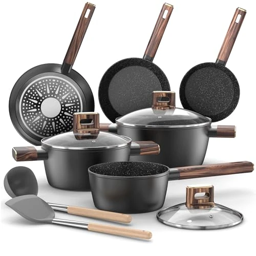 Limitiertes Angebot: Topfset Pfannenset 11-teiliges - Kochtopf Set Induktion Antihaft-Kochgeschirr Töpfe Set aus Aluminium, Pfanne 20/28cm, Tiefe Bratpfanne 24cm, Kochtöpfe mit Deckel 16/20/24cm, PFOA-, PFOS-frei Topbooc von 114.99 EUR auf 67.99 EUR (Spare 41%)