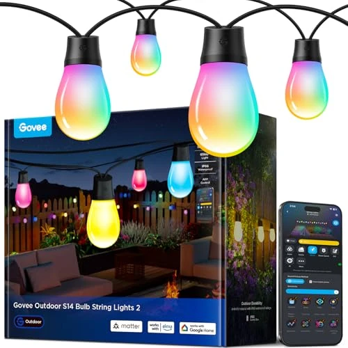 Limited-time offer: Govee Outdoor String Lights 15M, Smart RGBIC Dimmable Lights Warm White LED Bulbs, IP66 Waterproof Garden Lights with 111 Scene Modes, Works with Alexa, Google Assistant, Matter for Backyard, Party from 69.99 GBP to 69.99 GBP (save 0%)