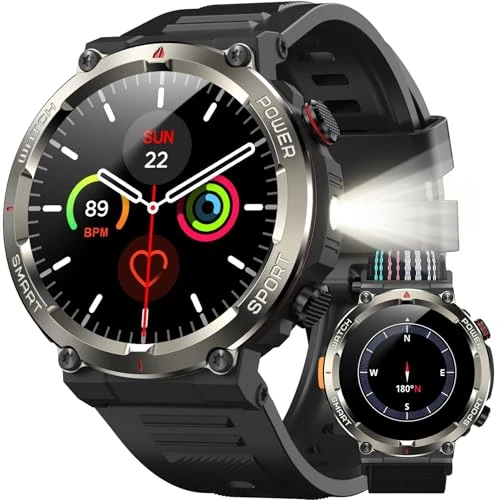 Offre limitee: IOWODO Montre Connectée Homme, 100+ Modes Sportifs, Appels Bluetooth, Batterie 960mAh, Boussole, Lampe de Poche, Analyse de la Fréquence Cardiaque et du Sommeil, pour Android/iOS (Rond) de 39.99 EUR a 39.99 EUR (economie 0%)