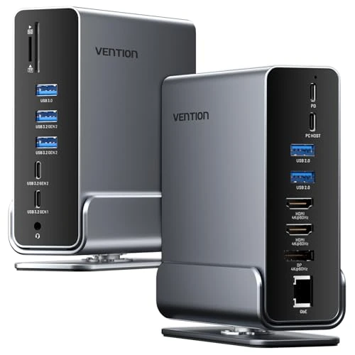 Stacja dokująca USB C, stacja dokująca 16 w 1, laptop 2 monitory, obsługa (2X 4K HDMI + DP), Thunderbolt 3/4 kompatybilna z Dell/HP/Lenovo, 10 Gbps USB, 100 W Power Delivery, Gigabit Ethernet, SD/TF