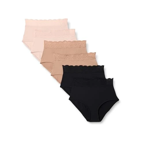 Offerta a tempo: Amazon Essentials Slip Bikini in Microfibra con Bordo in Pizzo Donna, Confezione da 6, Bronzo Lavato/Nero/Petalo Chiaro, 48 - 0.00% da 8.26 € a 8.26 €